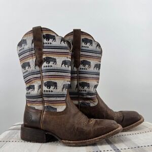 Ariat Circuit Savanna Buffalo Print Western Boots Leather Square Toe Womens 7B